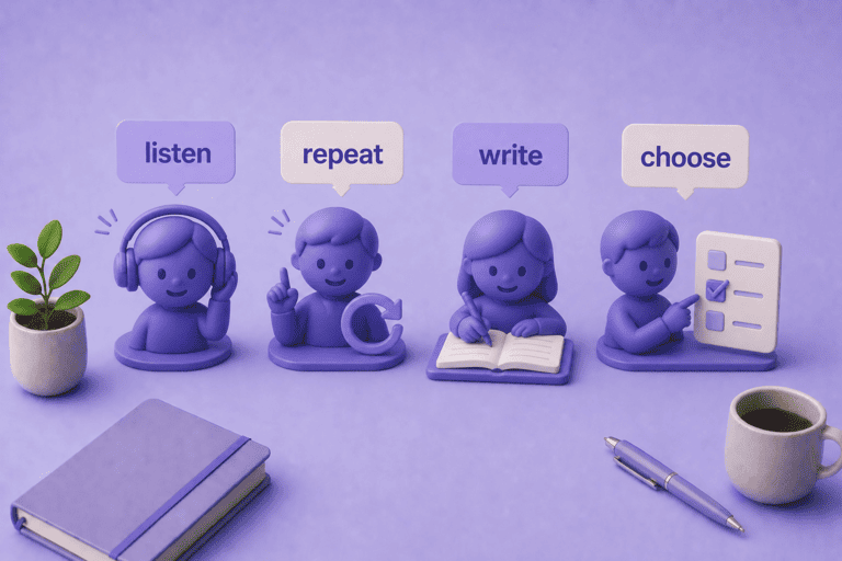 Простые команды и инструкции — listen, repeat, write, choose